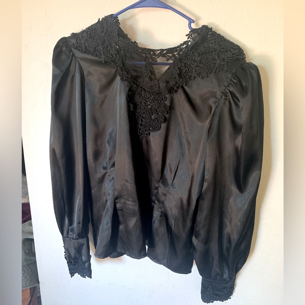 Vintage 80s Goth Emo Vampire Black Lace Blouse